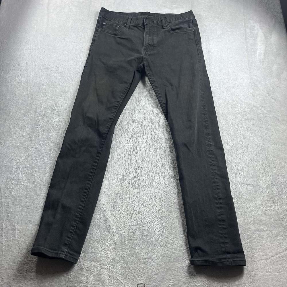 UNIQLO Selvedge Denim Jean Men 32x29* Slim Straight Black Stretch Denim Low Rise
